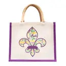 Mardi Gras Fleur de Lis Gift Tote White/Purple/Green 12x10x8
